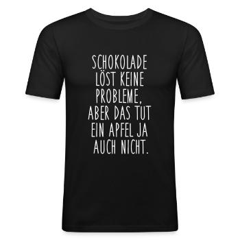 Schokolade vs. Apfel - Männer Slim Fit T-Shirt - Schwarz - Vorne - Nik (191cm)
