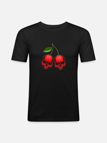 Kirsche Totenkopf Schädel Skull Cherry - Men's Slim Fit T-Shirt - black