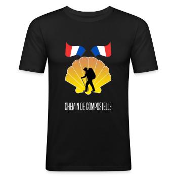 Randonnée chemin de Compostelle - T-shirt près du corps Homme - noir - Devant - Nik (191cm)
