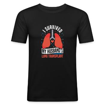 Lungentransplantation meines Mannes überlebt - Männer Slim Fit T-Shirt - Schwarz - Vorne - Nik (191cm)