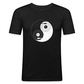 Yin Yang Vinyle Musique - T-shirt près du corps Homme - noir - Devant - Nik (191cm)