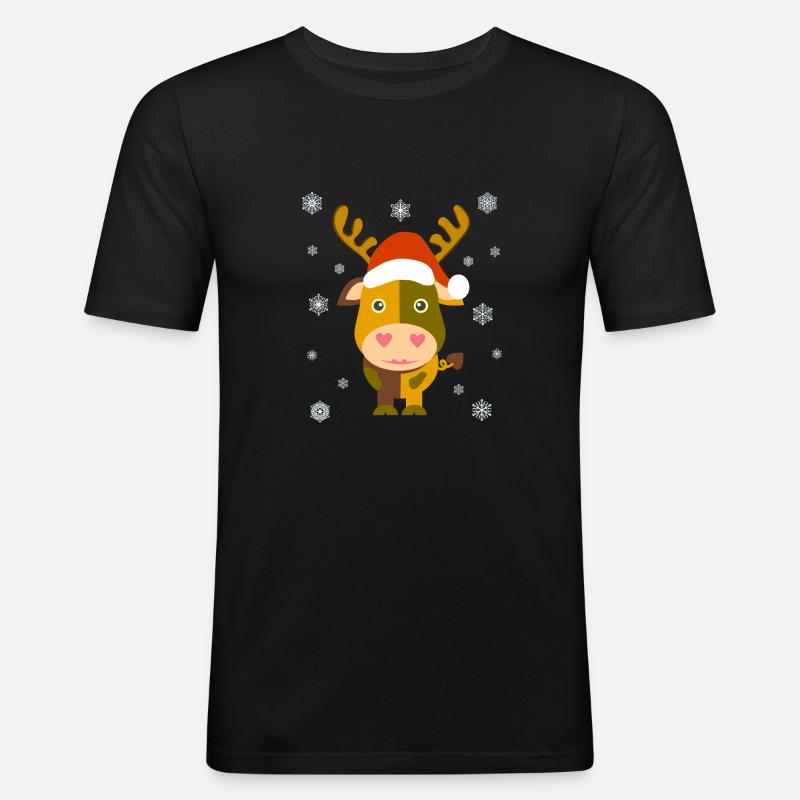 Weihnachtskuh / Santa Cow /Illustration Comicstyle - Männer Slim Fit T-Shirt - Schwarz