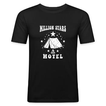Millionen-Sterne-Hotel - Männer Slim Fit T-Shirt - Schwarz - Vorne - Nik (191cm)
