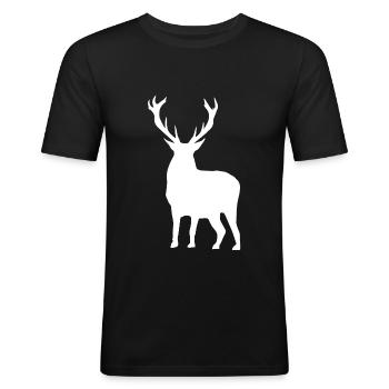 Hirsch Silhouette - Männer Slim Fit T-Shirt - Schwarz - Vorne - Nik (191cm)