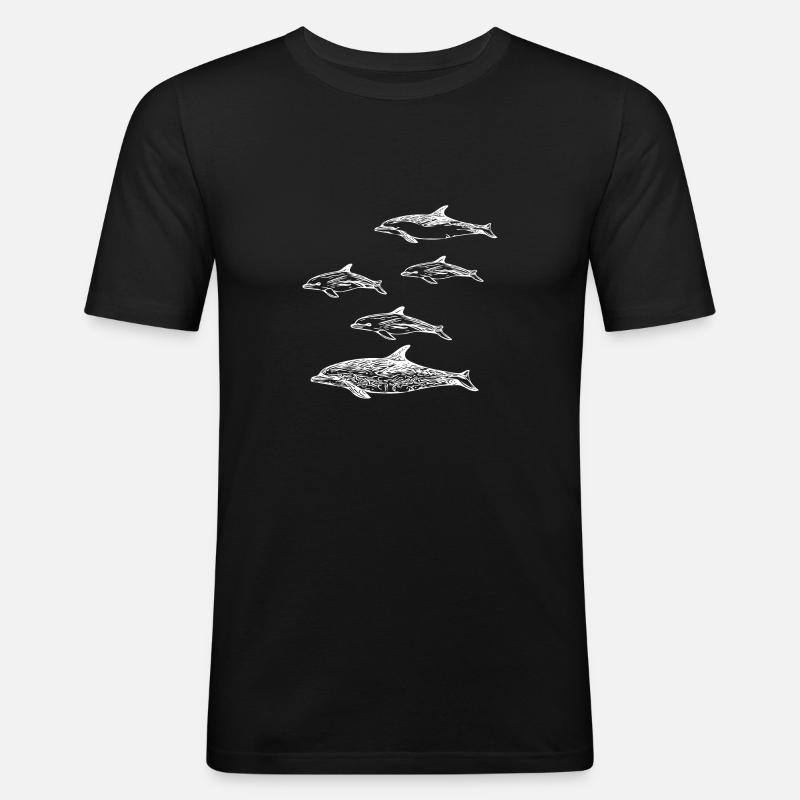 Delfin Schule - Männer Slim Fit T-Shirt - Schwarz