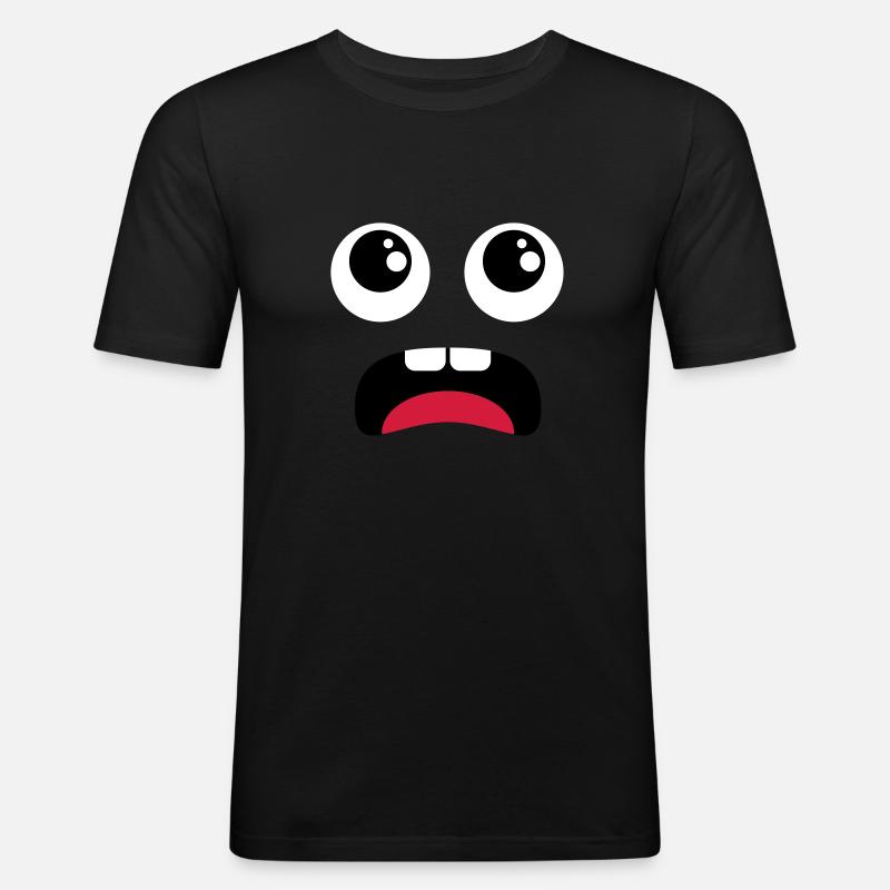 Erschrockenes Gesicht - Comic - Männer Slim Fit T-Shirt - Schwarz
