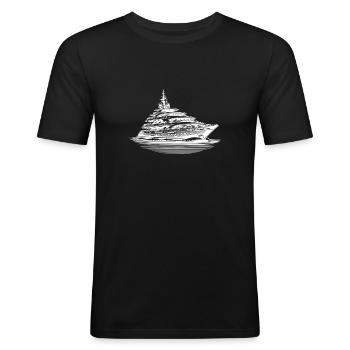 Large luxury motor yacht on the high seas - Men's Slim Fit T-Shirt - black - Front - Nik (191cm)