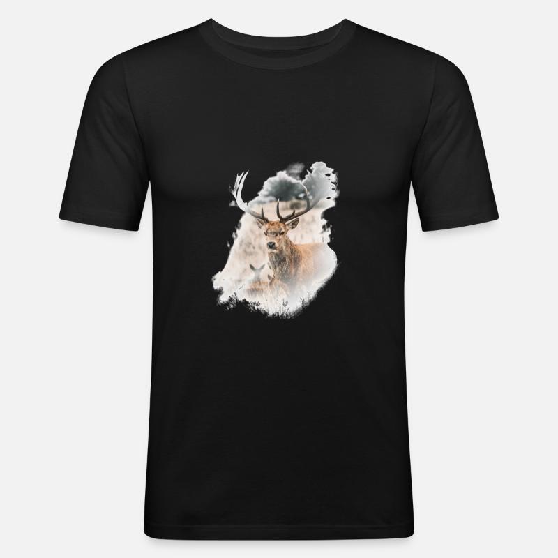 Hirsch - Männer Slim Fit T-Shirt - Schwarz