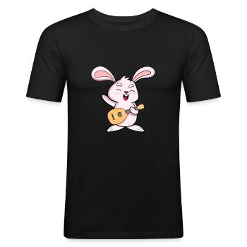 Hase liebt die Ukulele - Männer Slim Fit T-Shirt - Schwarz - Vorne - Nik (191cm)