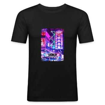 Japanese Aesthetic Streetwear Tokyo Vaporwave - T-shirt près du corps Homme - noir - Devant - Nik (191cm)