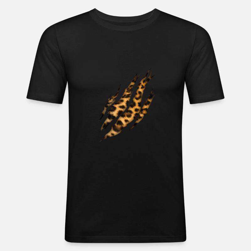 Kralle Leopard Fell Muster - Männer Slim Fit T-Shirt - Schwarz
