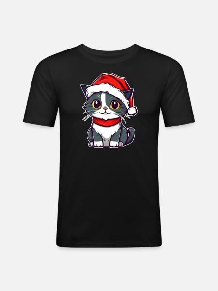 Cute cat with Santa hat - Men's Slim Fit T-Shirt - black