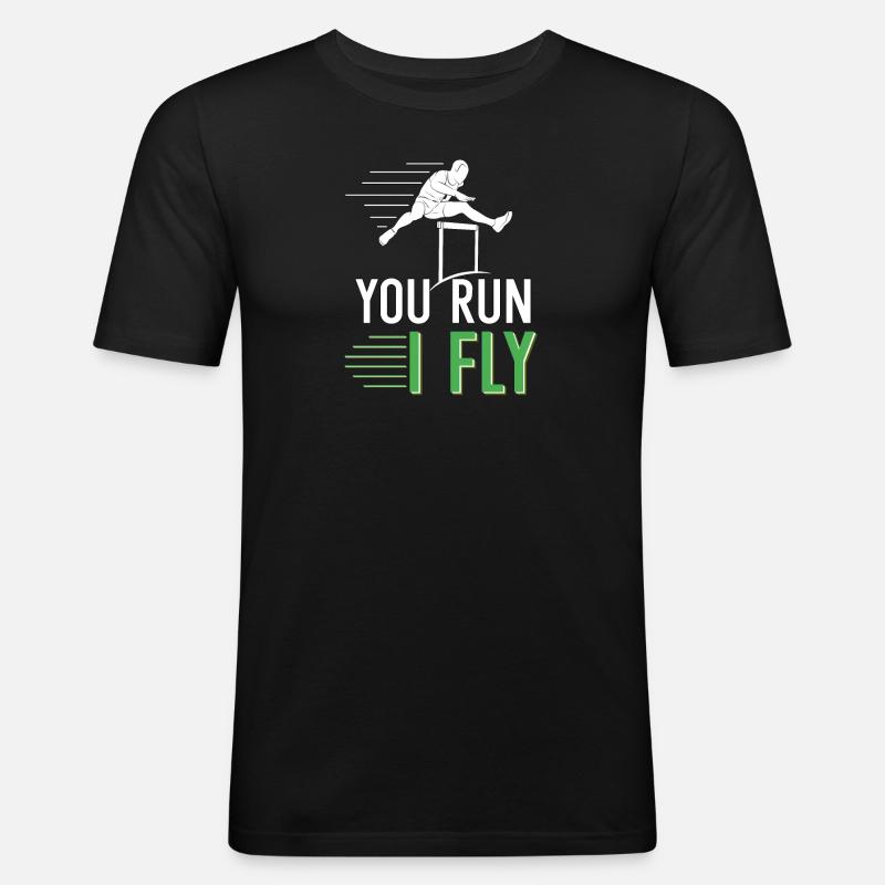 Du rennst, ich fliege - Männer Slim Fit T-Shirt - Schwarz