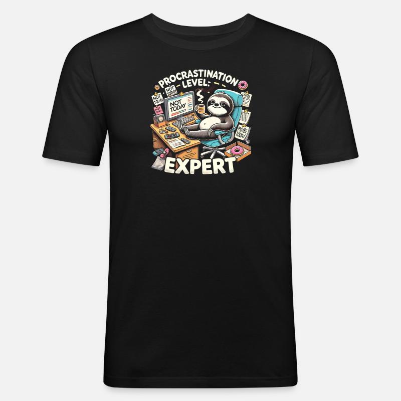Prokrastination Stufe Experte - Männer Slim Fit T-Shirt - Schwarz
