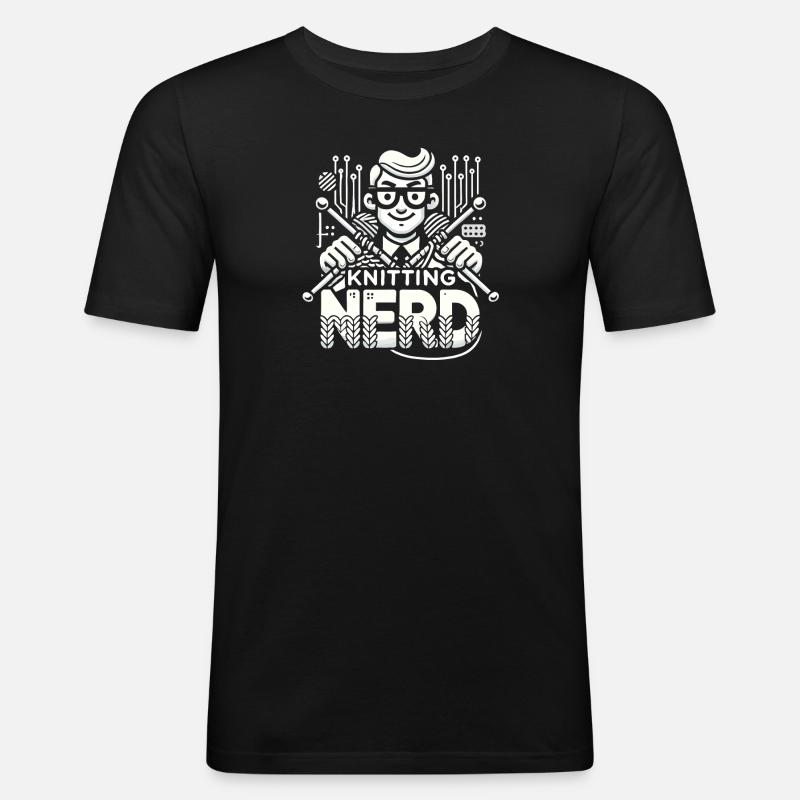 Strick-Nerd - Männer Slim Fit T-Shirt - Schwarz