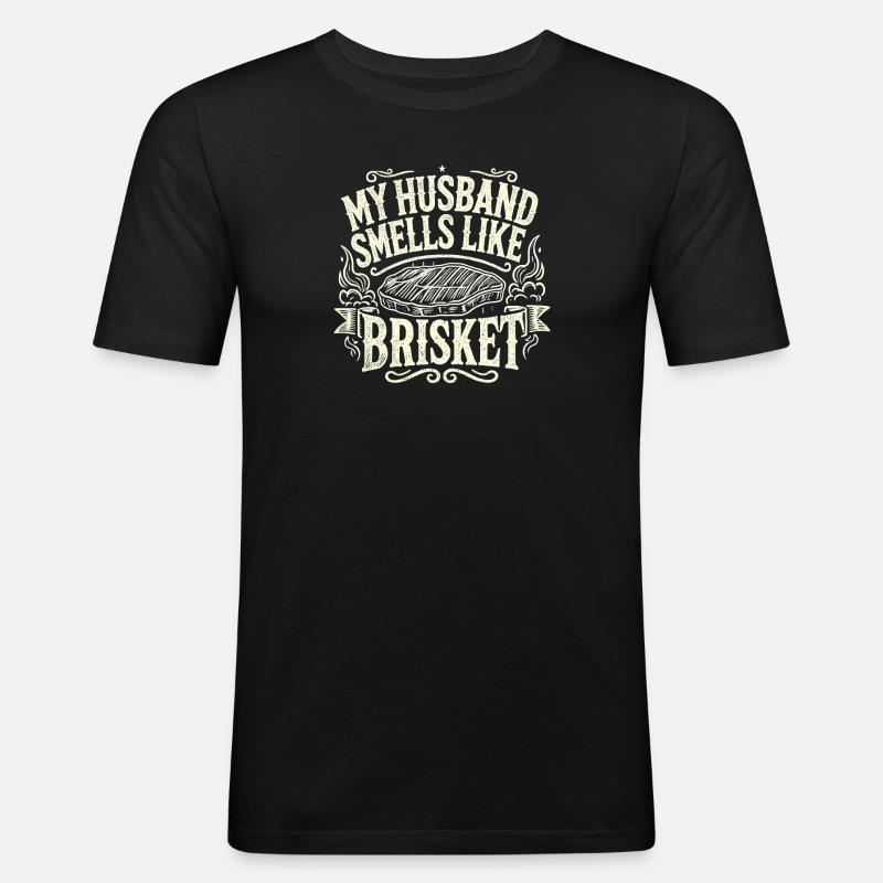 Mein Ehemann riecht nach Brisket - Männer Slim Fit T-Shirt - Schwarz