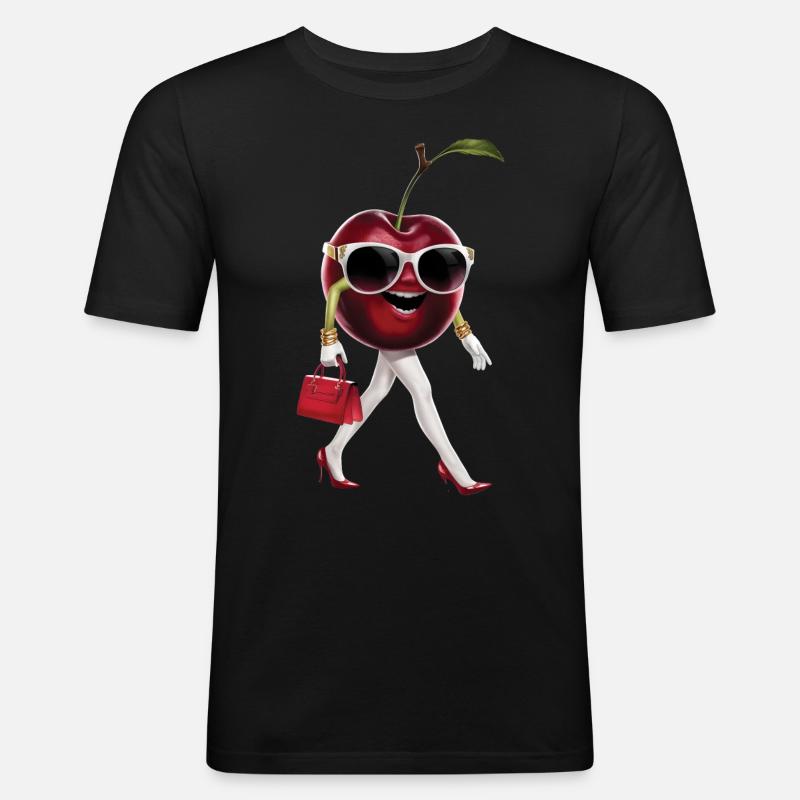 Frauen Kirsche - Männer Slim Fit T-Shirt - Schwarz