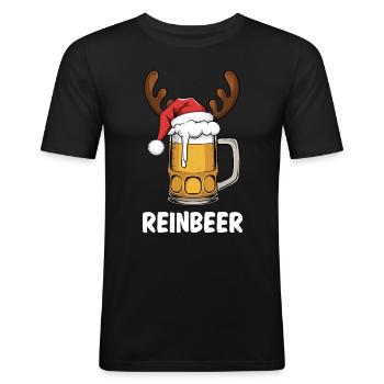 "Reinbeer" Christmas Reindeer, Beer Christmas Humor Gift - Men's Slim Fit T-Shirt - black - Front - Nik (191cm)