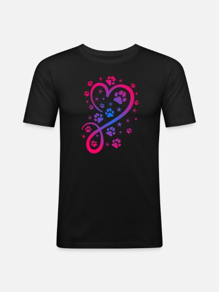 Herz mit Pfötchen und Sternen - Männer Slim Fit T-Shirt - Schwarz