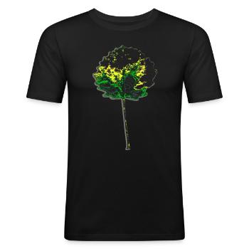 Baum Grün - rundes Blatt - Natur - Männer Slim Fit T-Shirt - Schwarz - Vorne - Nik (191cm)