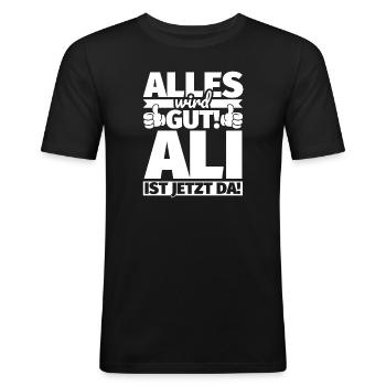 Ali Vorname Geschenk lustiger Spruch - Männer Slim Fit T-Shirt - Schwarz - Vorne - Nik (191cm)