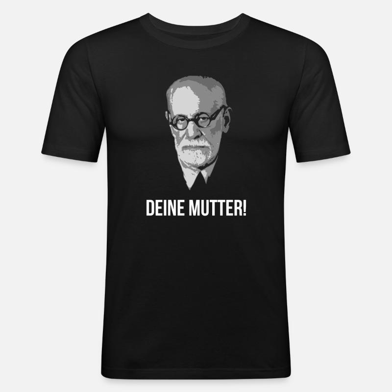 Sigmund Freud Deine Mutter Spruch - Männer Slim Fit T-Shirt - Schwarz