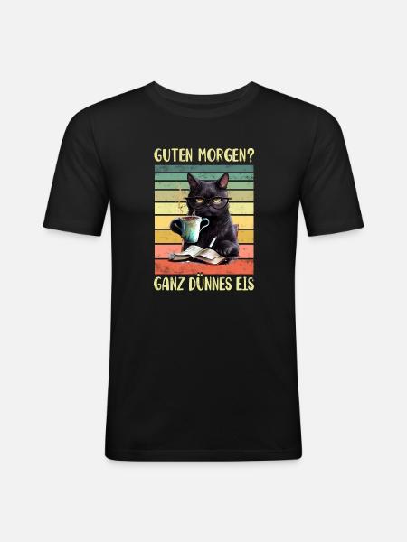 Schwarze Katze Morgenmuffel - Männer Slim Fit T-Shirt - Schwarz