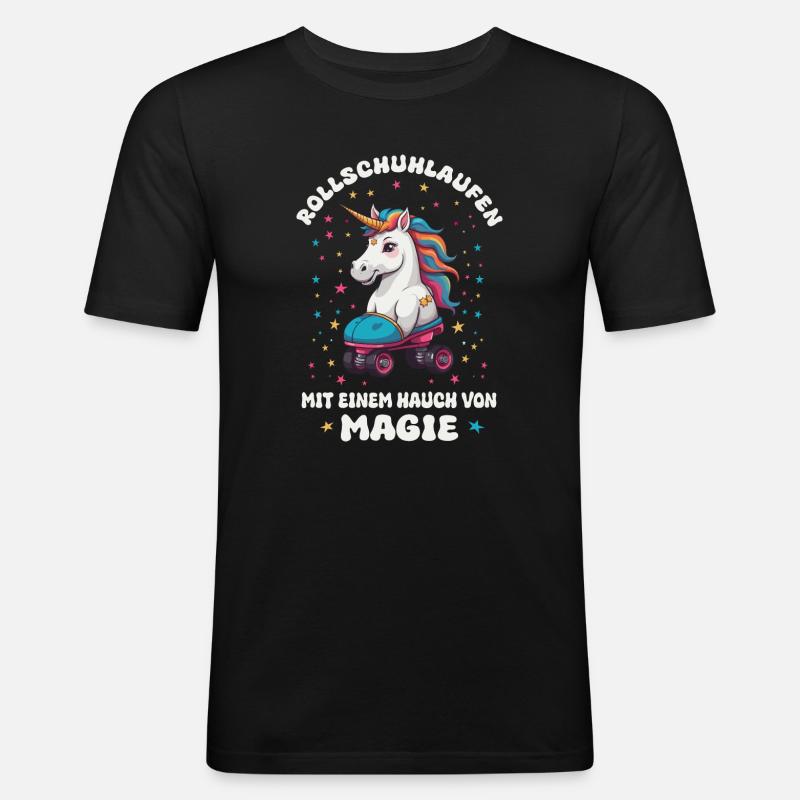 Einhorn Rollschuhlaufen - Männer Slim Fit T-Shirt - Schwarz