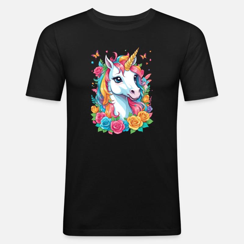Süßes Einhorn - Männer Slim Fit T-Shirt - Schwarz