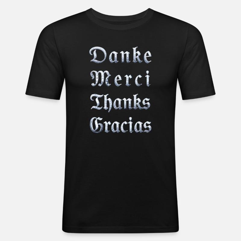 Multilinguale Dankesbotschaft Eiskristall - Männer Slim Fit T-Shirt - Schwarz