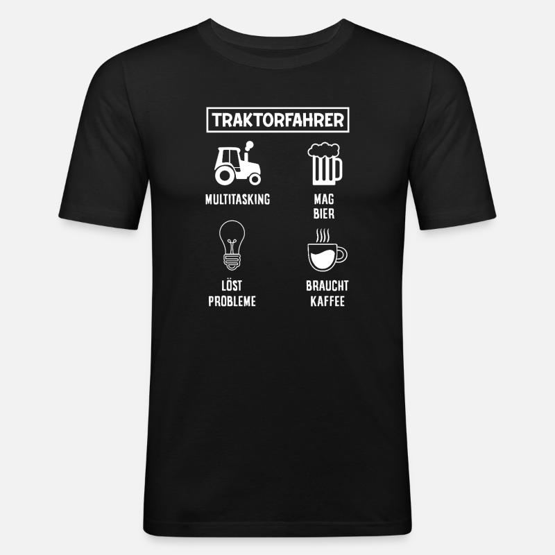 Traktorfahrer Kaffee Bier Multitasking - Männer Slim Fit T-Shirt - Schwarz