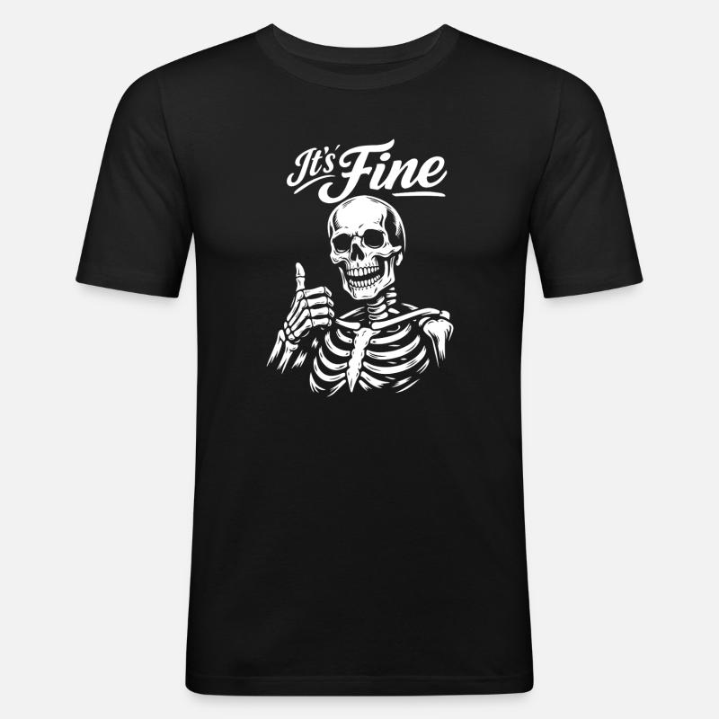 Sein feines Skelett Daumen hoch - Männer Slim Fit T-Shirt - Schwarz