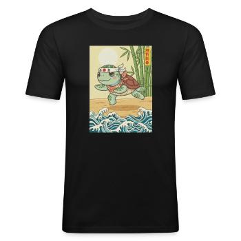 Kawaii Kampfkunst Schildkröte - Männer Slim Fit T-Shirt - Schwarz - Vorne - Nik (191cm)