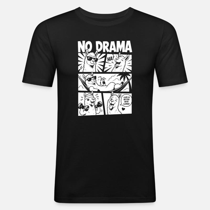 No Drama Lama Comic Design - Männer Slim Fit T-Shirt - Schwarz