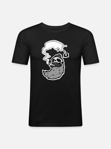 Surfer Skull – Skull with Wave & Heart - Men's Slim Fit T-Shirt - black