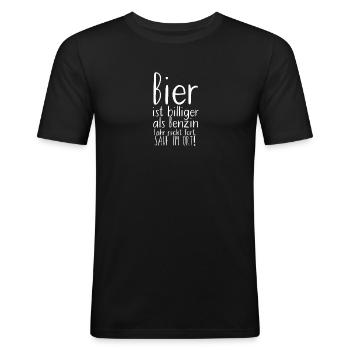 Bier ist billiger als Benzin Fahr nicht fort Sau - Männer Slim Fit T-Shirt - Schwarz - Vorne - Nik (191cm)