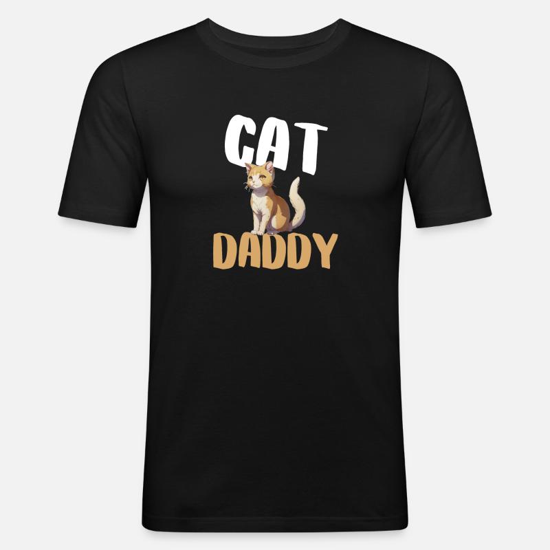 Papa Katze - Männer Slim Fit T-Shirt - Schwarz