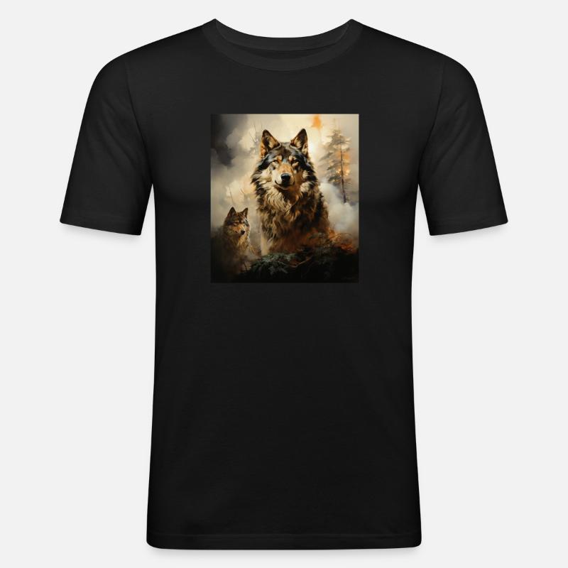 Wolf - Männer Slim Fit T-Shirt - Schwarz