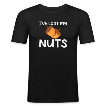 Ich habe meine Nüsse verloren - Männer Slim Fit T-Shirt - Schwarz - Vorne - Nik (191cm)