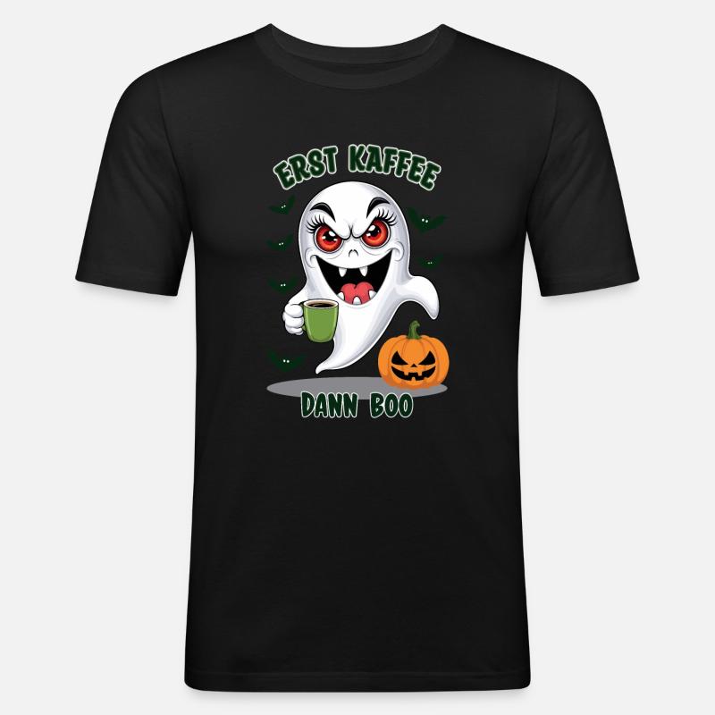 Böser Geist mit Kaffee - Männer Slim Fit T-Shirt - Schwarz