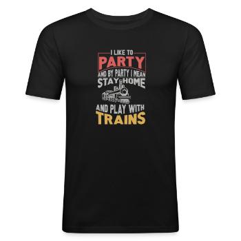Lokführer Bahn Design I Model Eisenbahn - Männer Slim Fit T-Shirt - Schwarz - Vorne - Nik (191cm)