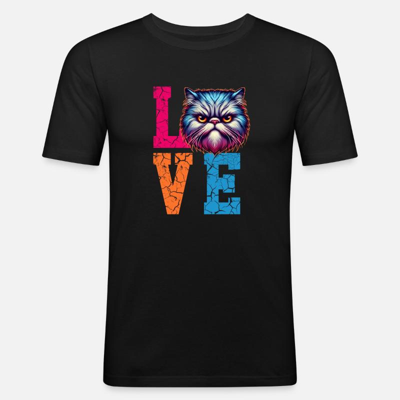 Grumpy love cat - Männer Slim Fit T-Shirt - Schwarz