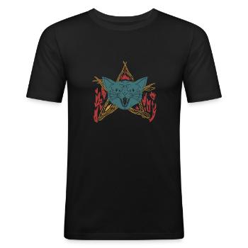 Lustiges Grinsekatzen Katzengesicht Halloween - Männer Slim Fit T-Shirt - Schwarz - Vorne - Nik (191cm)
