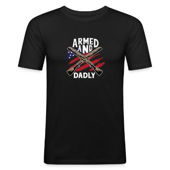 Bewaffnet und väterlich Lustige väterliche Väter - Männer Slim Fit T-Shirt - Schwarz - Vorne - Nik (191cm)