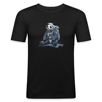 Panda Astronaut - Bamboo Rocket Adventures - Männer Slim Fit T-Shirt - Schwarz - Vorne - Nik (191cm)