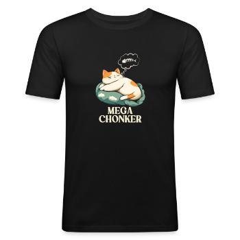 Mega Chonker Cat Pensée Poisson Bulle - T-shirt près du corps Homme - noir - Devant - Nik (191cm)