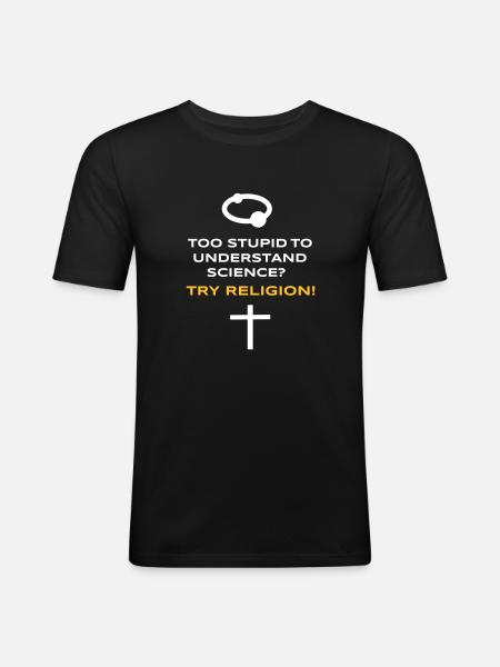 Science vs. Religion - Männer Slim Fit T-Shirt - Schwarz