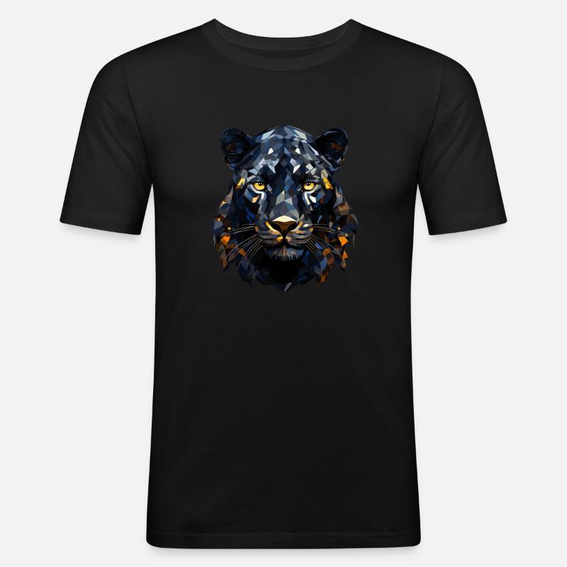 Schwarzer Panther Polygon Style - Männer Slim Fit T-Shirt - Schwarz