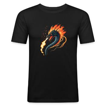 A dragon spitting fire - Men's Slim Fit T-Shirt - black - Front - Nik (191cm)