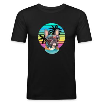 French Bulldog Retro Vibes - Men's Slim Fit T-Shirt - black - Front - Nik (191cm)